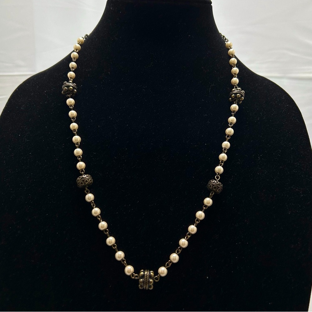 Perch, Pearl And Ornate Gold Bead Necklace